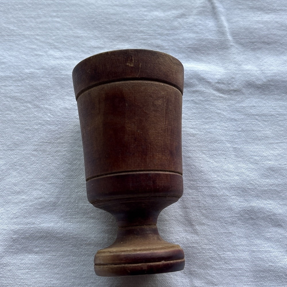 ANTIQUE TURNED WOOD JAR GOBLET CUP